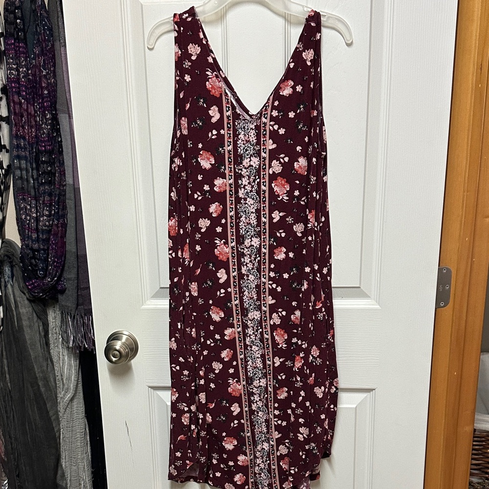 Maurices Burgundy Floral V-Neck Maxi Dress